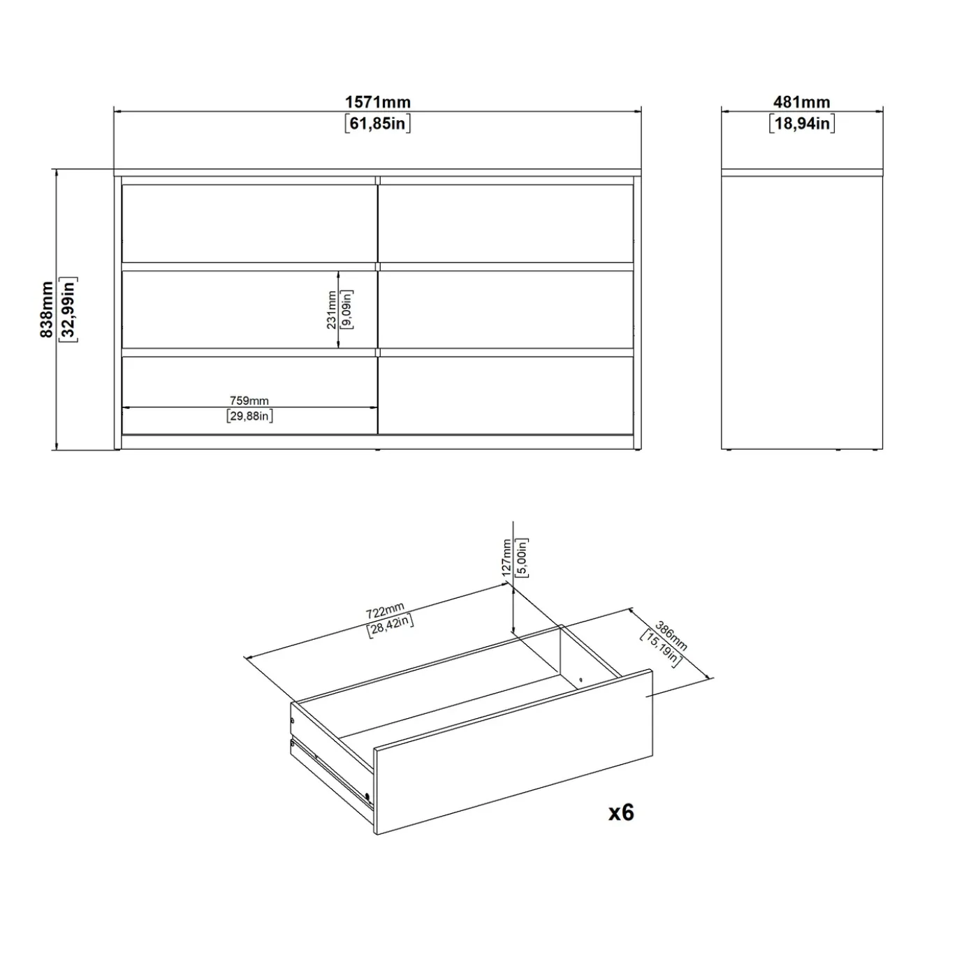 Dubbele Ladekast Next Jackson Hickory Wit Hoogglans - Giga Living