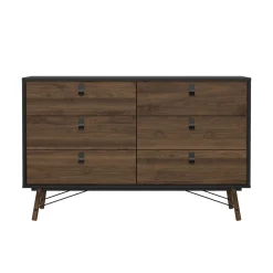 Dubbele Ladekast Ry Noten Mat Zwart 150cm - Giga Living
