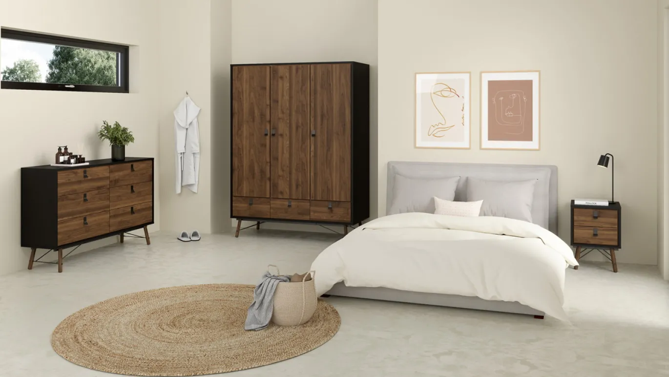 Dubbele Ladekast Ry Noten Mat Zwart 150cm - Giga Living