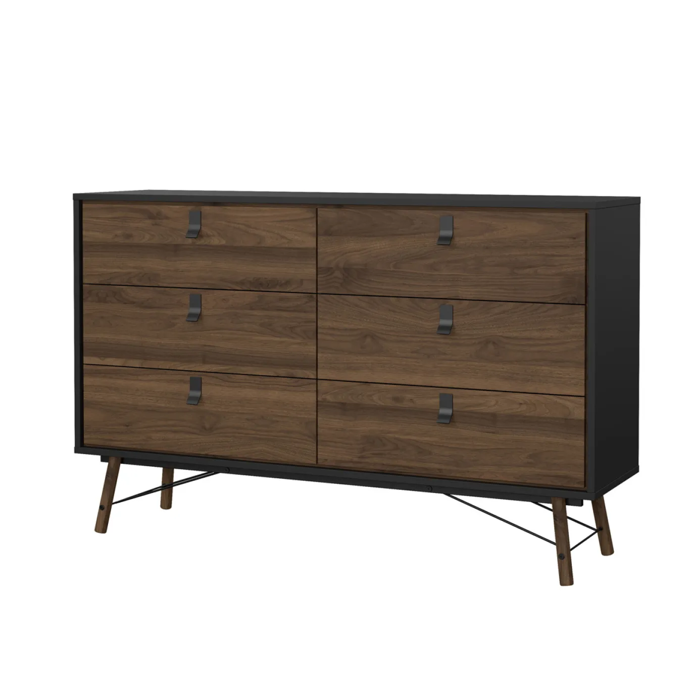 Dubbele Ladekast Ry Noten Mat Zwart 150cm - Giga Living