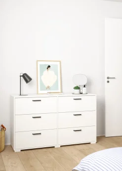 Dubbele Ladekast Sofia Wit Met Zwarte Hendels - Giga Living