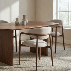 Eetkamerstoel Alexia met Armleuning Beige/Walnoot - Giga Meubel