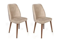 Eetkamerstoel Alfa Velvet Crème/Walnoot Set van 2