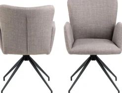 Eetkamerstoel Clara Met Armleuning Basel Lichtgrijs Bruin Set van 2 - Giga Living