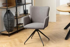 Eetkamerstoel Clara Met Armleuning Basel Lichtgrijs Bruin Set van 2 - Giga Living