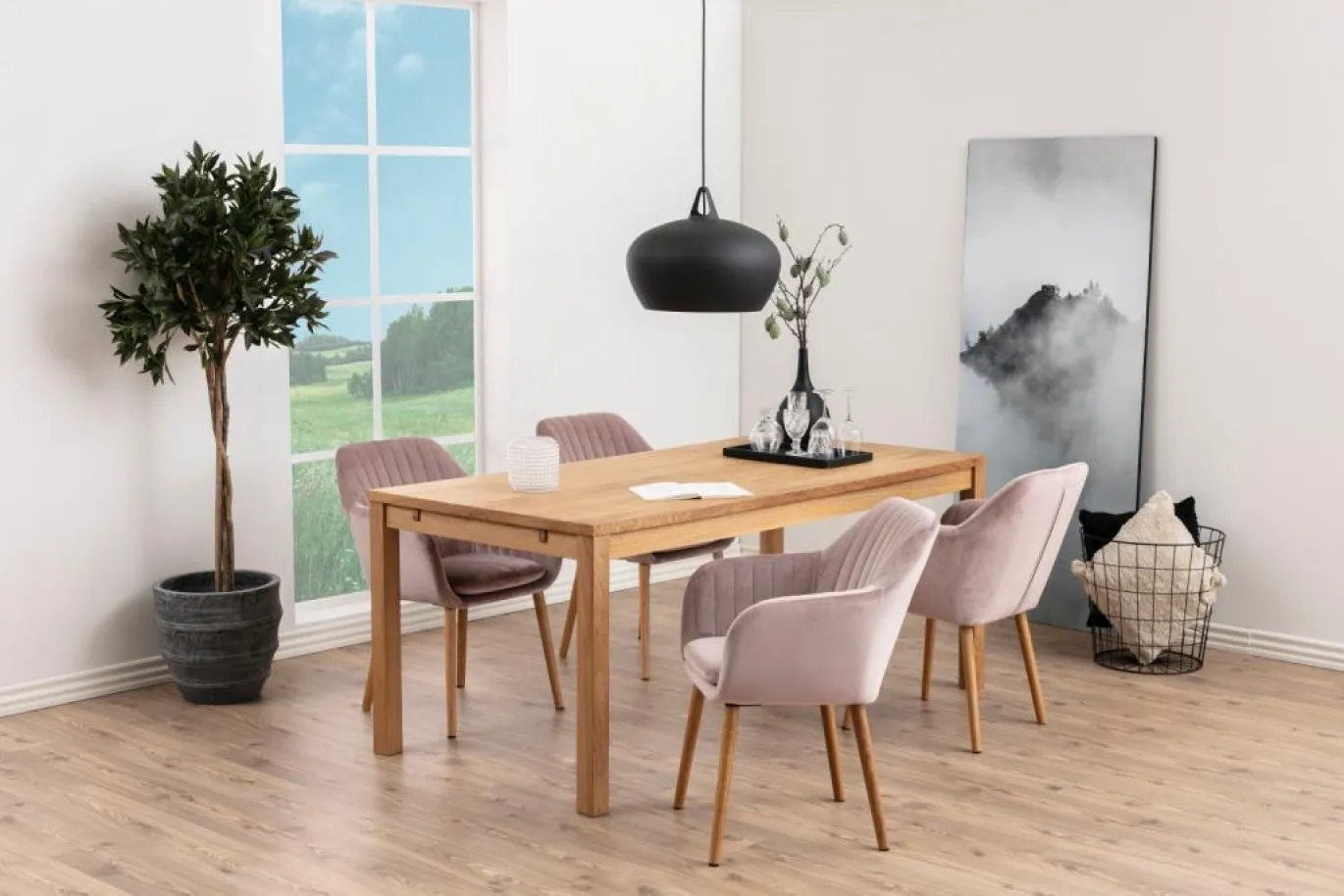 Eetkamerstoel Fiska Met Armleuning Dusty Rose/naturel - Giga Living