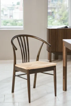 Eetkamerstoel Irenka Met Armleuning Paper Plaits Wit/Zwart - Giga Living