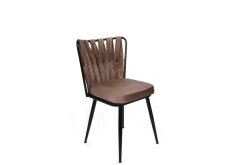 Eetkamerstoel Kusakli Velvet Lichtbruin/Zwart Set van 4