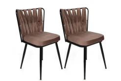 Eetkamerstoel Kusakli Velvet Lichtbruin/Zwart Set van 4