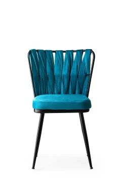 Eetkamerstoel Kusakli Velvet Blauw Set van 2