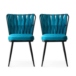 Eetkamerstoel Kusakli Velvet Blauw Set van 2