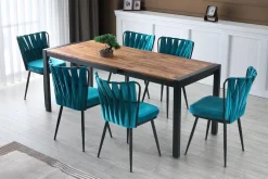 Eetkamerstoel Kusakli Velvet Blauw Set van 2