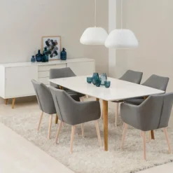 Eetkamerstoel Quincy Met Armleuning Corsica Lichtgrijs - Giga Living