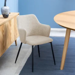 Eetkamerstoel Sebastien Basel Met Armleuning Beige - Giga Living