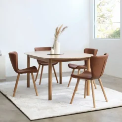 Eetkamerstoel Teslin PU-Leer Tan/Wit Pigment Eiken - Giga Living