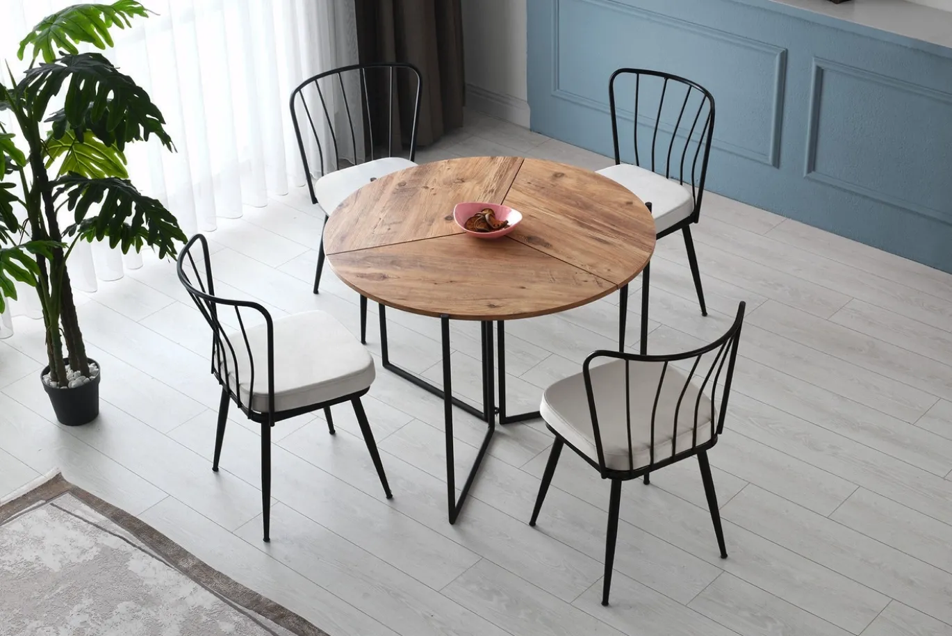 Eetkamerstoel Yildiz Velvet Wit/Zwart Set van 2