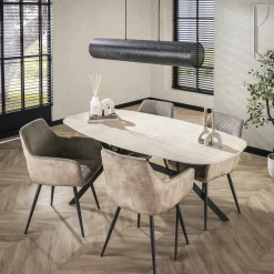 Eetkamertafel Ceramic Deens Ovaal Travertinlook 180cm - Giga Meubel