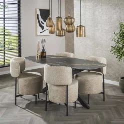 Eetkamertafel Ceramic Fossil Deens Ovaal Zwart 180cm - Giga Meubel
