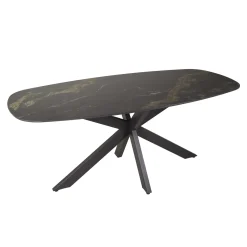 Eetkamertafel Ceramic Fossil Deens Ovaal Zwart 180cm - Giga Meubel