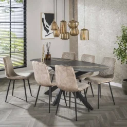 Eetkamertafel Ceramic Fossil Deens Ovaal Zwart 180cm - Giga Meubel