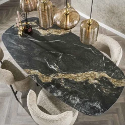 Eetkamertafel Ceramic Fossil Deens Ovaal Zwart 180cm - Giga Meubel