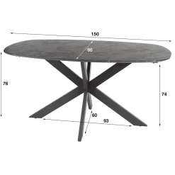 Eetkamertafel Deens Ovaal Zwart 150cm - Giga Meubel