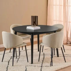 Eetkamertafel Gradje Rond Eiken Zwart Uitschuifbaar - Giga Living
