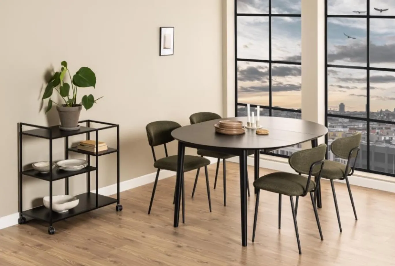 Eetkamertafel Gradje Rond Eiken Zwart Uitschuifbaar - Giga Living