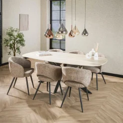 Eetkamertafel Romano Deens Ovaal Travertinlook 180cm - Giga Meubel