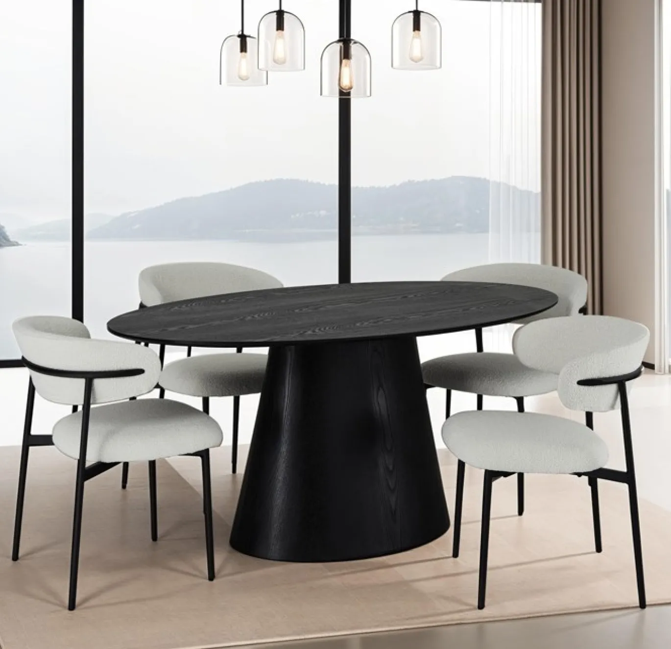 Eetkamertafel Tango Ovaal 160x90cm Zwart Eiken - Giga Meubel