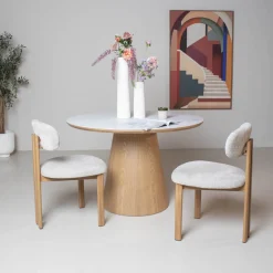 Eettafel Alba Naturel Marmer 115cm Rond - Giga Meubel