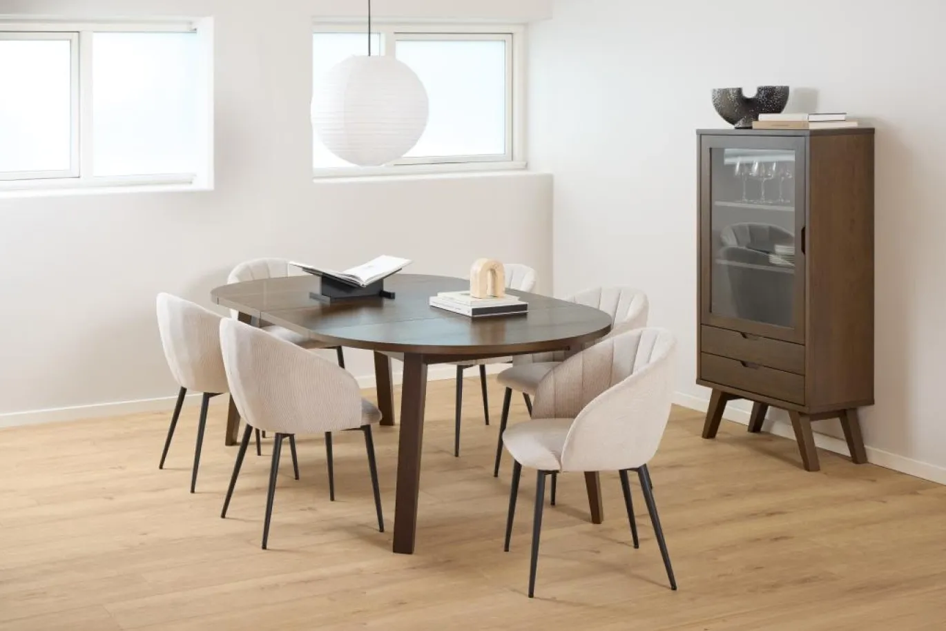 Eettafel Annie Eikenfineer Smoke Ø120/220x75cm - Giga Living