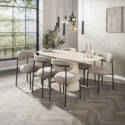 Eettafel Centro Deens Ovaal 180cm Keramiek Travertin - Giga Meubel
