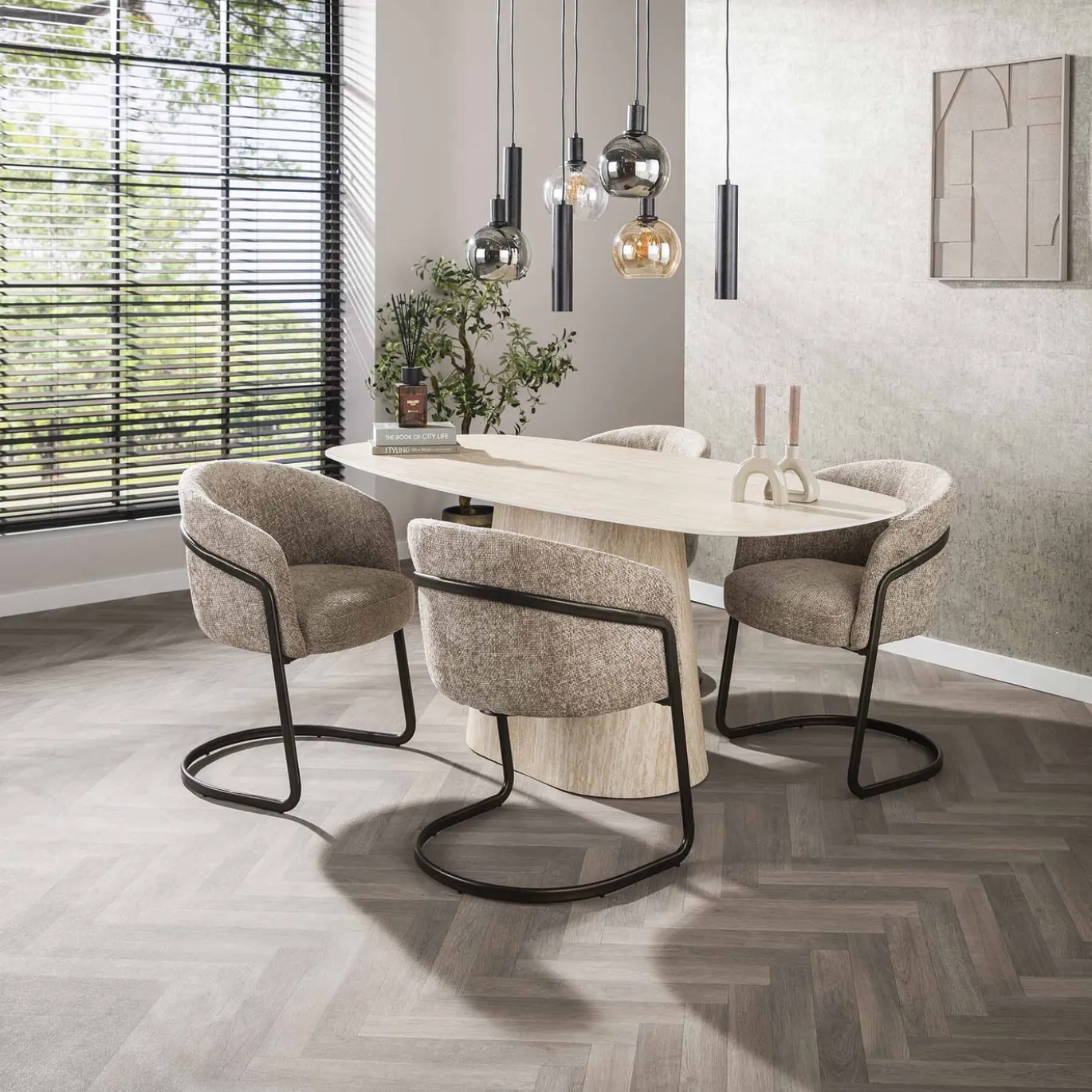 Eettafel Centro Deens Ovaal 180cm Keramiek Travertin - Giga Meubel