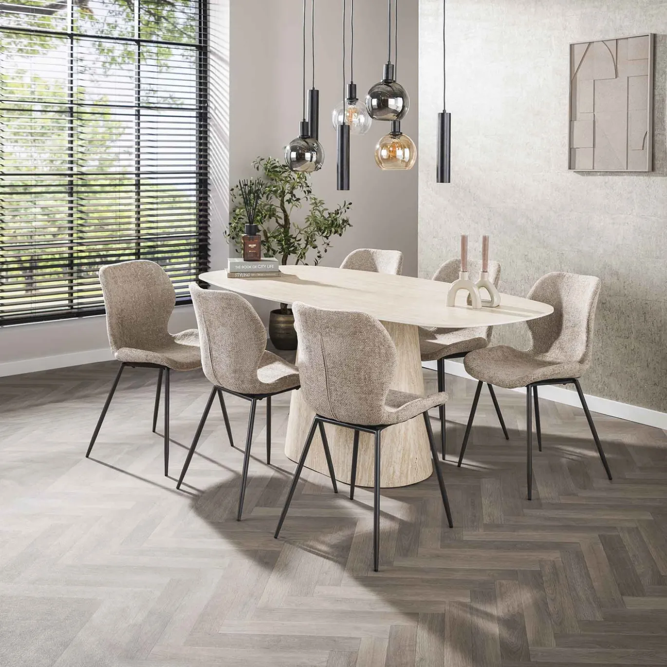 Eettafel Centro Deens Ovaal 180cm Keramiek Travertin - Giga Meubel