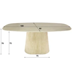 Eettafel Centro Deens Ovaal 3D Keramiek Travertin 180cm - Giga Meubel