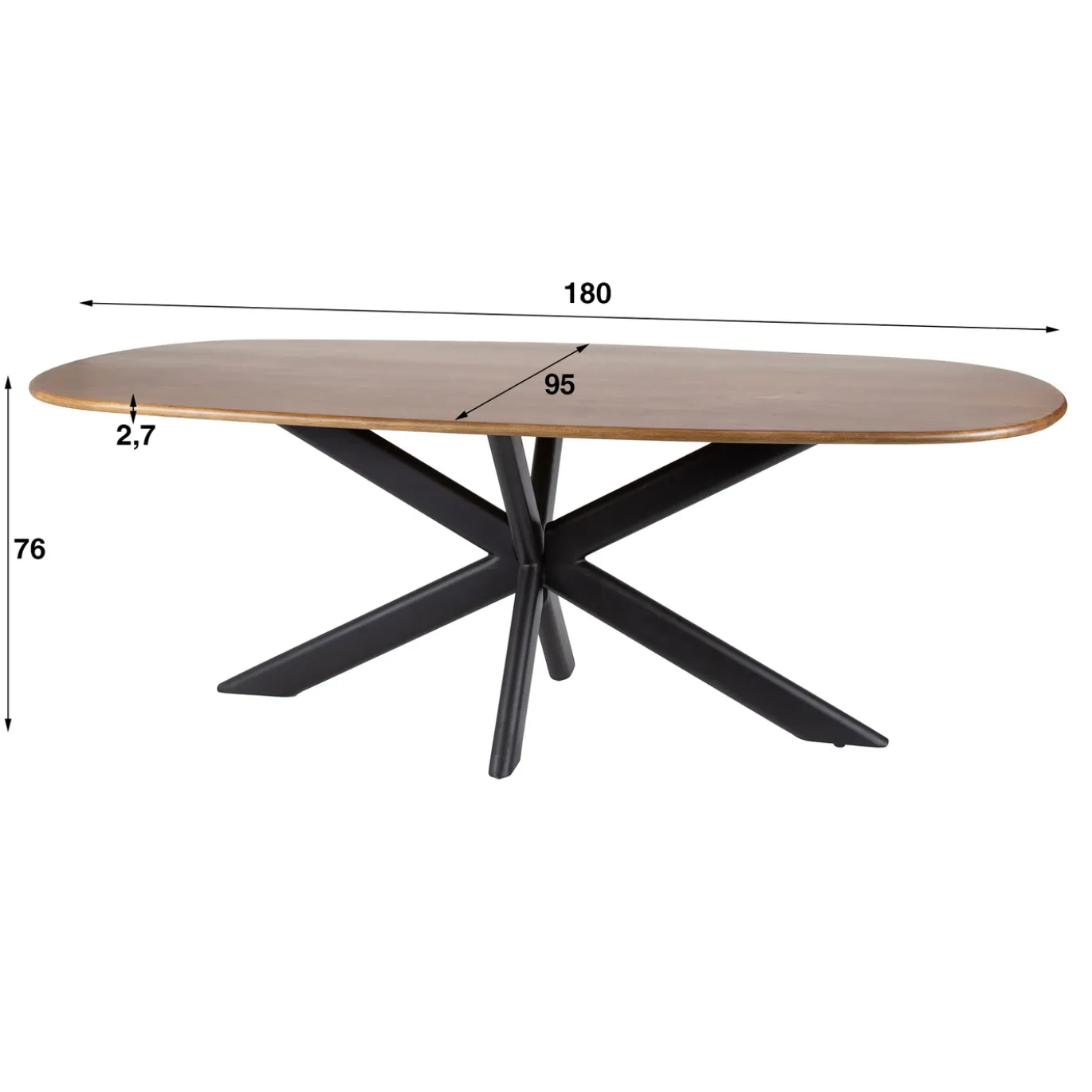 Eettafel Cliff Deens Ovaal Mangohout 180cm - Giga Meubel