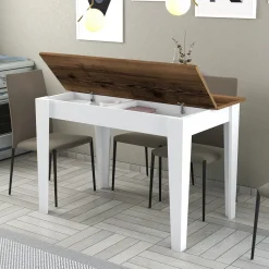 Eettafel Kiev Walnoot/Wit met Opbergruimte 110cm