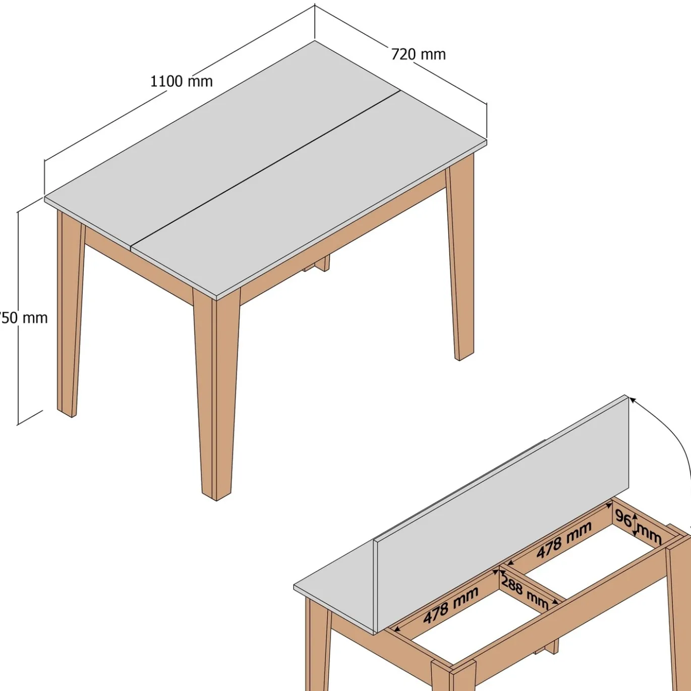 Eettafel Kiev Walnoot/Wit met Opbergruimte 110cm