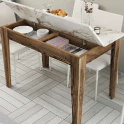 Eettafel Kiev Wit/Walnoot met Opbergruimte 110cm