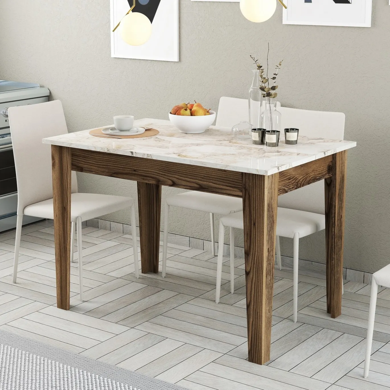Eettafel Kiev Wit/Walnoot met Opbergruimte 110cm