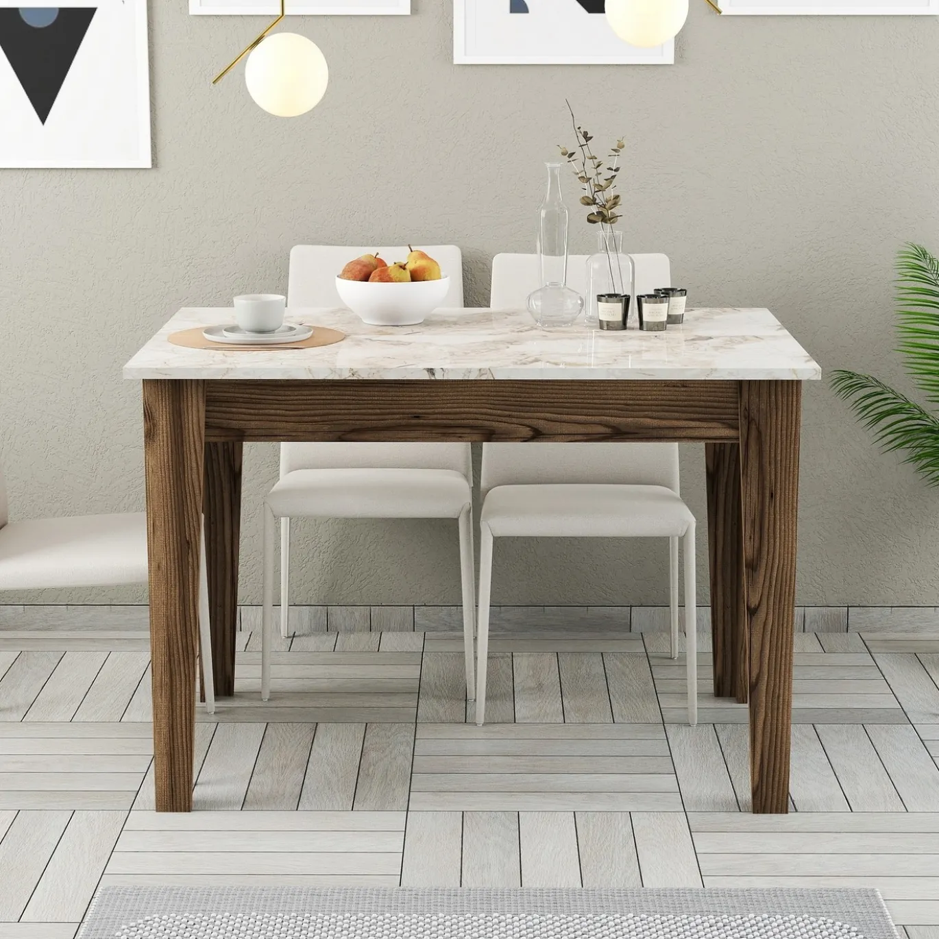 Eettafel Kiev Wit/Walnoot met Opbergruimte 110cm