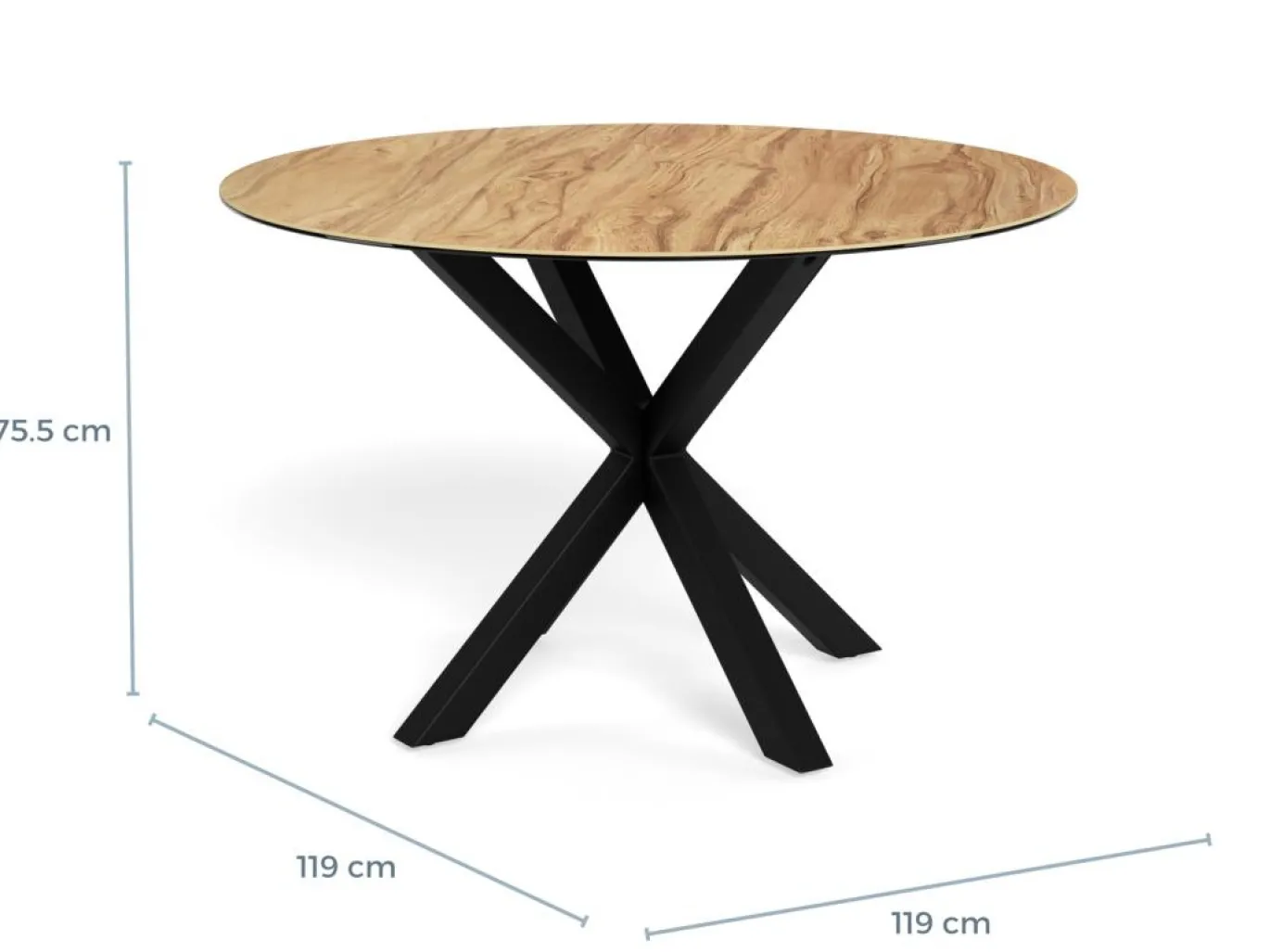 Eettafel Luno Keramiek Eiken Zwart Ø119cm - Giga Living