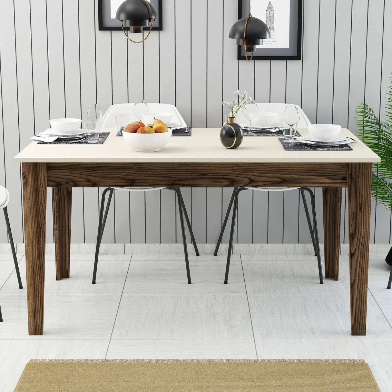 Eettafel Milan Crème/Walnoot met Opbergruimte 145cm