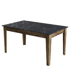 Eettafel Milan Marmerlook Zwart/Walnoot met Opbergruimte 145cm