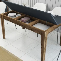 Eettafel Milan Walnoot/Antraciet met Opbergruimte 145cm