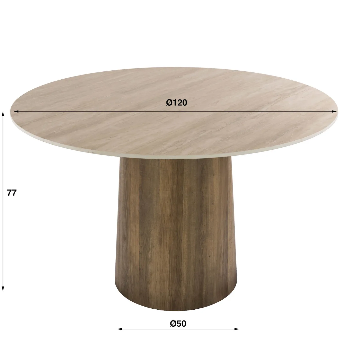 Eettafel Romano Centro Rond Ø120cm 3d Keramiek Travertin - Giga Meubel