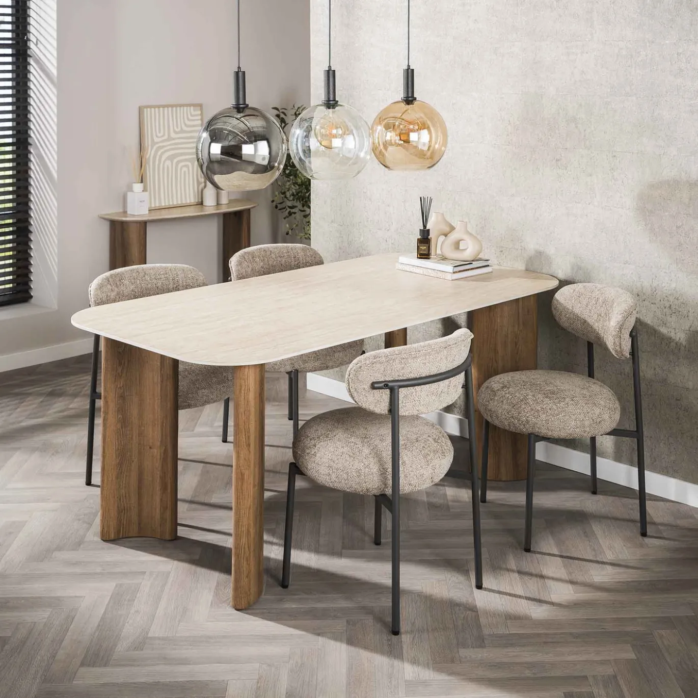 Eettafel Romano Curvo 180cm Keramiek Travertin - Giga Meubel