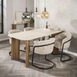 Eettafel Romano Curvo 180cm Keramiek Travertin - Giga Meubel