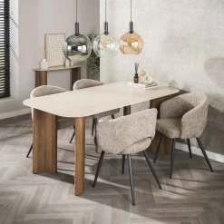 Eettafel Romano Curvo 180cm Keramiek Travertin - Giga Meubel